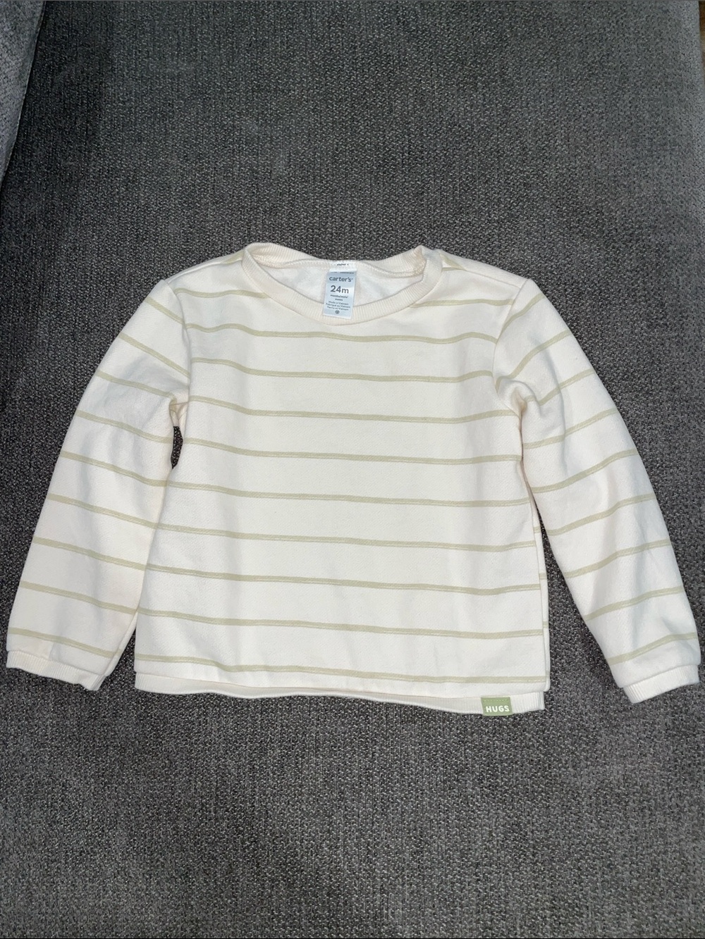 Carter's Cream and Light Green Striped Long Sleeve Sweatshirt